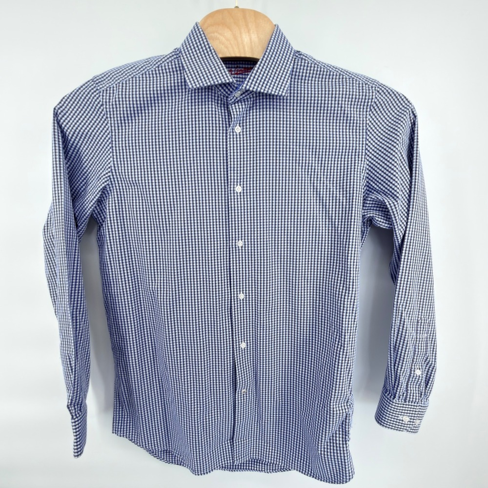 Robert Graham Button Down Shirt Mens L Blue Gingham Seersucker Long Sleeve